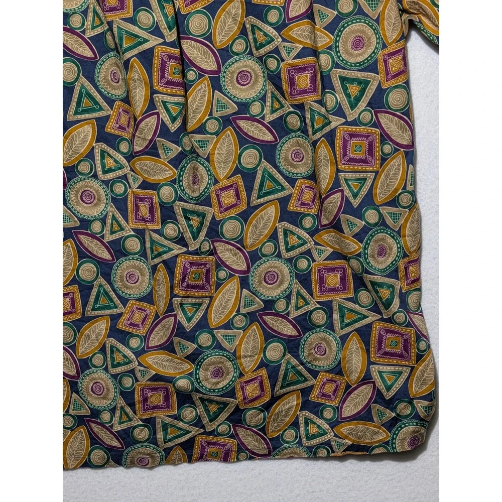 Claiborne Mens Short Sleeve‎ Button Down Shirt Geometric Print Blue Size M